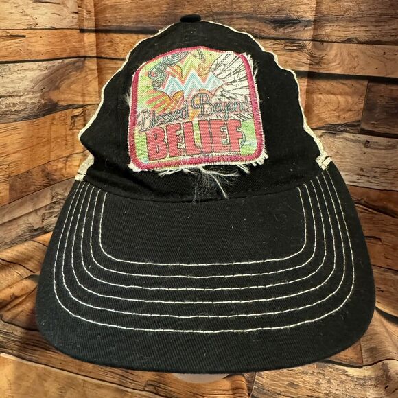 Blessed Beyond Belief Distressed Mesh Hat Adjustable SnapBack Black Cap Zkapz - Picture 1 of 7